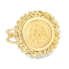 10KT Gold 2 Pesos Coin Bola Ring with 10KT Coin