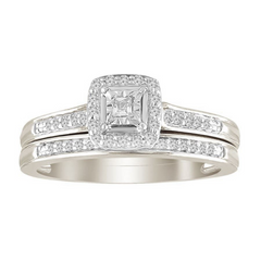 LADIES BRIDAL SET 0.15CT ROUND DIAMOND 10K WHITE GOLD
