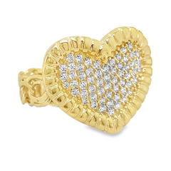 10KT Gold Chino Link Large Heart Ring with Cubic Zirconias 7.5 FREE ENGRAVING