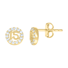 10kt Yellow Gold Womens Cubic-Zirconia 15 Anos Quinceanera Stud Earrin