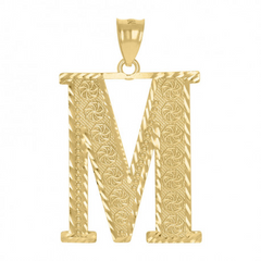 10kt Yellow Gold Unisex Diamond-Cut Initial Letter M Charm Pendant, 1