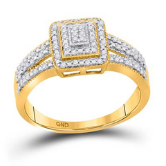 10k Yellow Gold Round Diamond Square Cluster Bridal Engagement Ring 1/