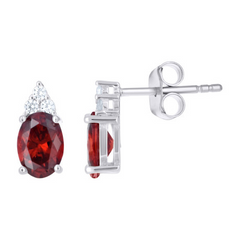 925 Sterling Silver Womens Red White Oval Round Cubic-Zirconia Oval Fa