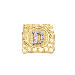 10kt Two-Tone Gold Mens Initial Alphabet D Nugget Ring
