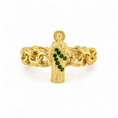 10KT Gold Chino Ring with San Judas Green Stones St. Jude