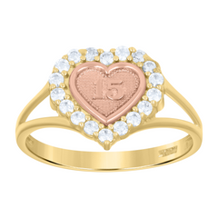 10kt Two-Tone Gold Womens CZ 15 Anos Heart Quinceanera Ring