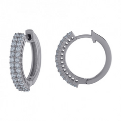 925 Sterling Silver Womens Cubic-Zirconia Double Row Hoop Earrings