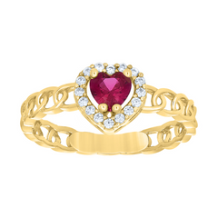 10kt Yellow Gold Womens Red Heart Cubic-Zirconia Fashion Ring