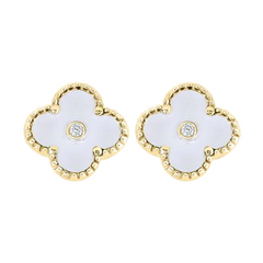 10k Yellow Gold Round Diamond Clover Small Earrings 0.016 Cttw