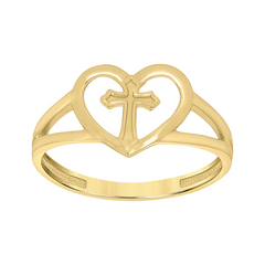 10kt Yellow Gold Womens Heart Cross Ring