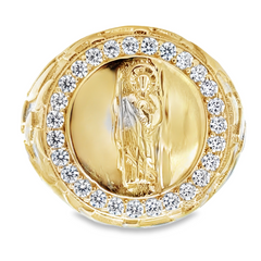 10KT Yellow Gold San Judas St. Jude Nugget Ring with White Stones