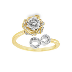 10KT Gold Ajustable Infinity and 3D Rose 0.13CT Diamond Ring