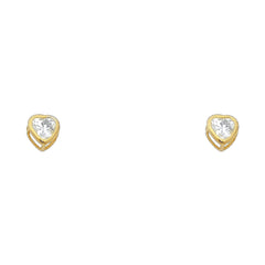 10KT Gold 3MM Heart Bezel CZ Earrings with Screwbacks