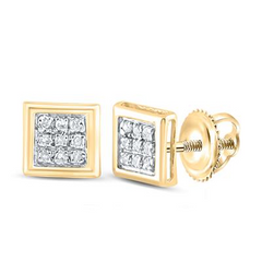 10k Yellow Gold Round Diamond Square Earrings 1/20 Cttw