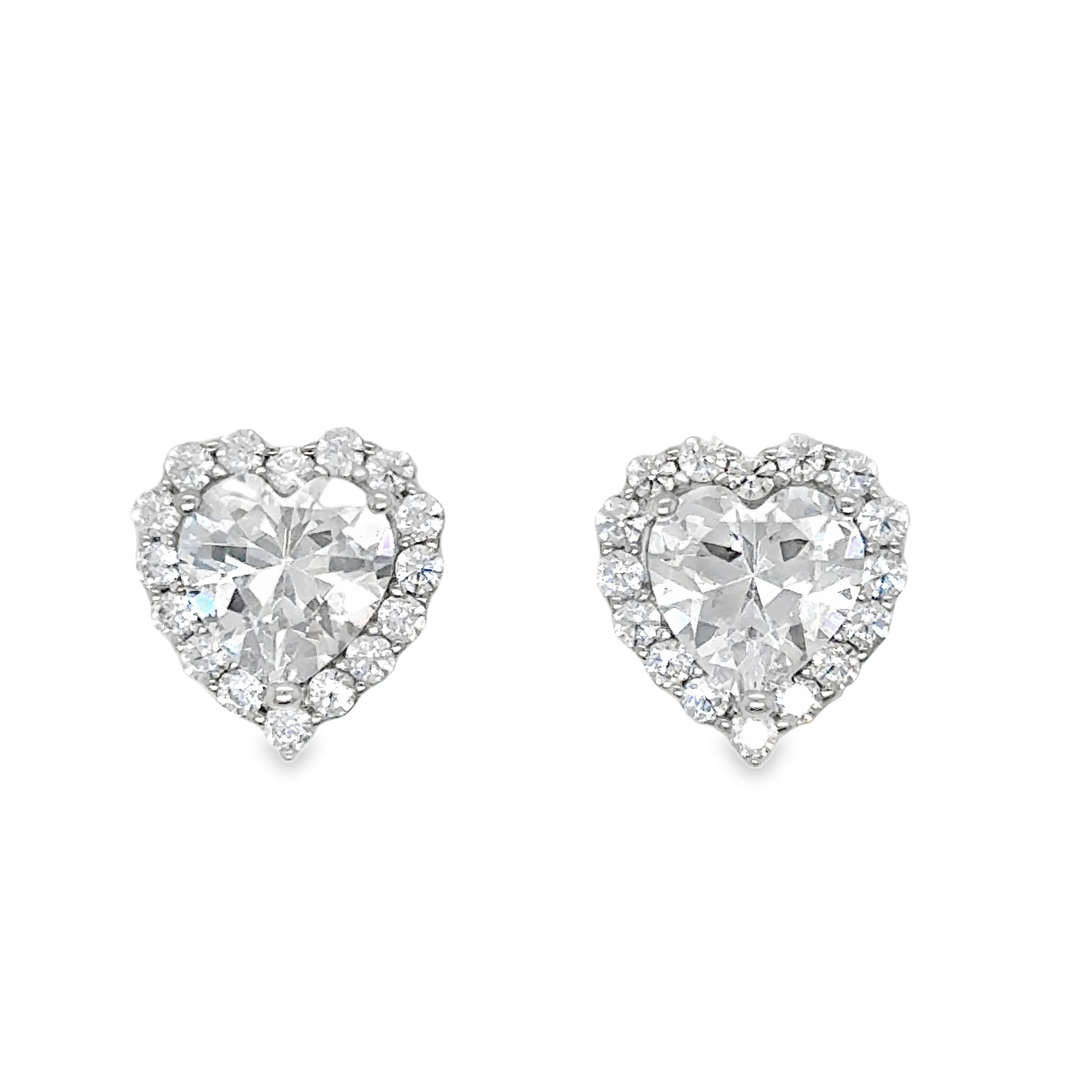 Sterling Silver Large Heart Earrings with Halo