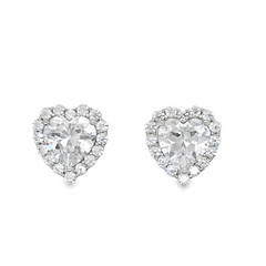Sterling Silver Large Heart Earrings with Halo