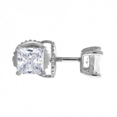 925 Sterling Silver 8MM Cubic Zirconia Square Classic Studs Earrings