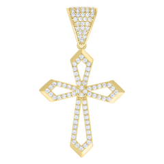 10kt Yellow Gold Mens Cubic-Zirconia Passion Cross Religious Charm Pen