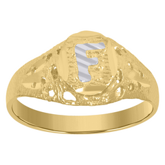 10kt Two-Tone Gold Unisex Kids Children Diamond-Cut Textured Oval Init