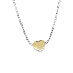 10KT Gold 2.5MM Heart Tennis Necklace 16 Inches Engraveable Heart