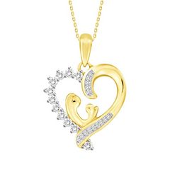 10K YELLOW GOLD LADIES MOTHER AND SON PENDANT 0.20CT ROUND DIAMOND WITH CHAIN