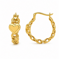 10KT Gold Chino Hoop Earrings with Engraveable Heart 20MM