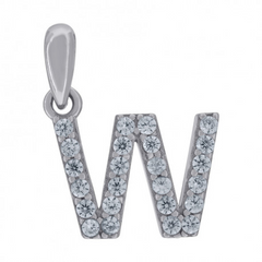 925 Sterling Silver Cubic-Zirconia Initial W Charm Pendant