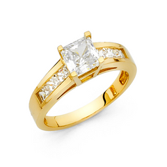 10KT Gold CZ Princess Cut Square Solitaire Engagement Ring