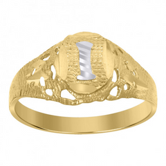 10kt Two-Tone Gold Unisex Kids Children Diamond-Cut Textured Oval Init
