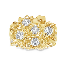 10KT YELLOW GOLD NUGGET RING WITH CZ