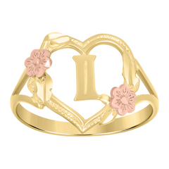 10Kt Two-Tone Gold Womens Dc Textured Initial Letter I Heart Band Ring