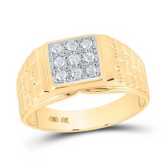 10k Yellow Gold Round Diamond Brick Square Ring 1/4 Cttw