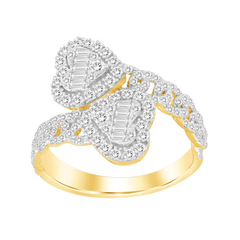 LADIES HEART BAND 0.75CT ROUND/BAGUETTE DIAMOND 14K YELLOW GOLD