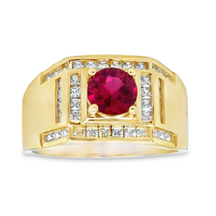 10KT Yellow Gold Mens Ring with Red CZ
