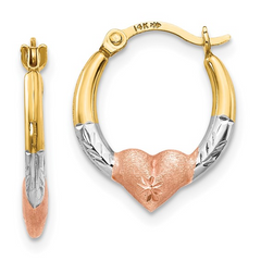 14K with Rose and White Rhodium Madi K Heart Hoop Earrings