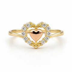 10KT Gold Heart Ring with Rose Gold Heart in Center
