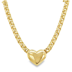 10KT Gold 6MM Chino Link Monaco Heart Chain 16 Inches FREE ENGRAVING