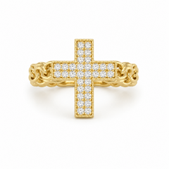 10KT Gold Chino Ring with Cross White CZ