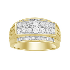 MEN'S RING 1.00CT ROUND/BAGUETTE DIAMOND 10K YELLOW GOLD