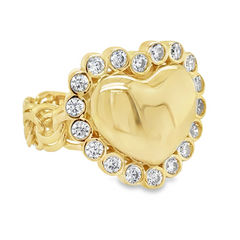 10KT Gold Chino Link Large Heart Ring with Halo Size 7 FREE ENGRAVING