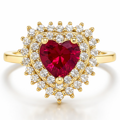 10KT Gold Double Halo Red Heart CZ Ring