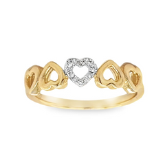 10KT GOLD BAND WITH 5 HEARTS AND 0.03CT DIAMONDS