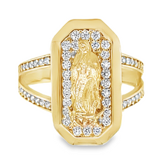 10KT Gold Virgin Mary Virgen de Guadalupe Ring CZ