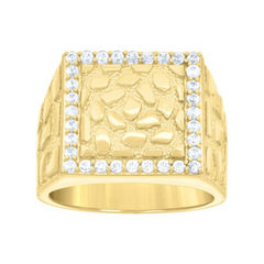 10kt Yellow Gold Mens Cubic-Zirconia Nugget Square Head Ring