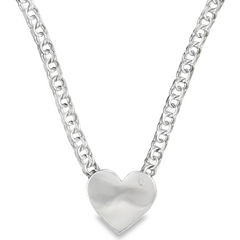 Sterling Silver 7MM Chino Link Big Heart Chain 20 Inches FREE LETTER E