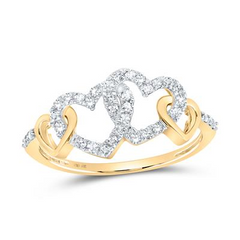 10k Yellow Gold Round Diamond Double Heart Ring 1/4 Cttw