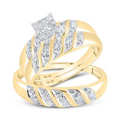 10KT Gold 0.13CT Princess Diamond Wedding Trio Set