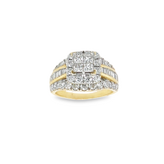 LADIES RING 2 CT ROUND/PRINCESS/BAGUETTE DIAMOND 14K YELLOW GOLD