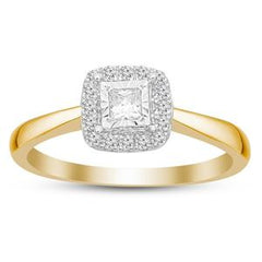 LADIES RING 1/4 CT ROUND & PRINCESS DIAMOND 10K YELLOW GOLD