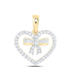 10KT YELLOW GOLD 0.25CTTW NATURAL DIAMONDS BOW HEART PENDANT